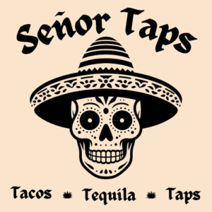 Señor Taps logo with sugar skull wearing a sombrero
