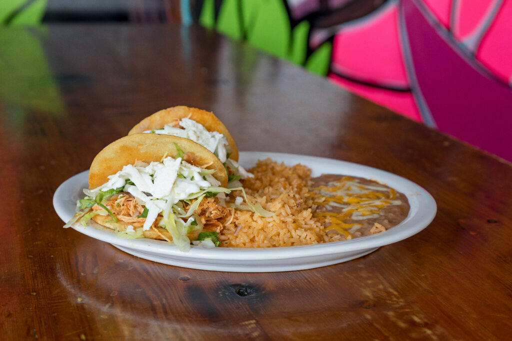 Tacos with rice and beans at Señor Taps